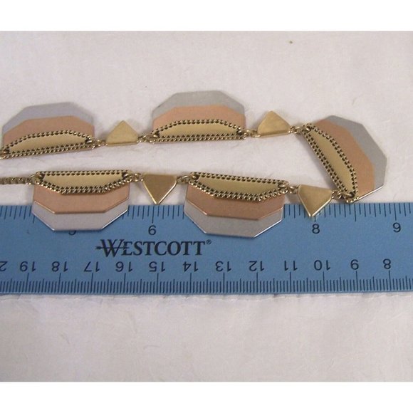 MadeWell Tri-Metal Tones Geometric Necklace 18" Gold Copper Silver 3" Extender - Picture 5 of 6